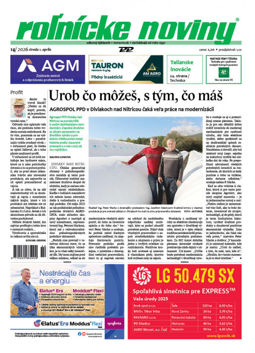 Obálka titulu Rolnické noviny - vydanie č.&nbsp;14/2026