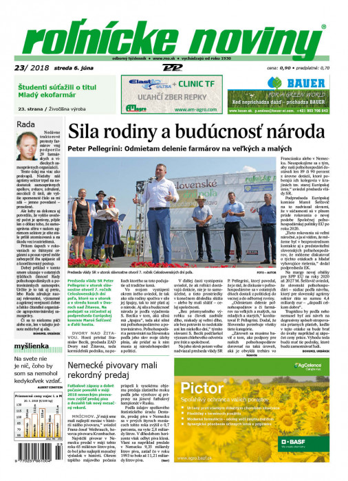 Obálka titulu Rolnické noviny - vydanie č. 23/2018