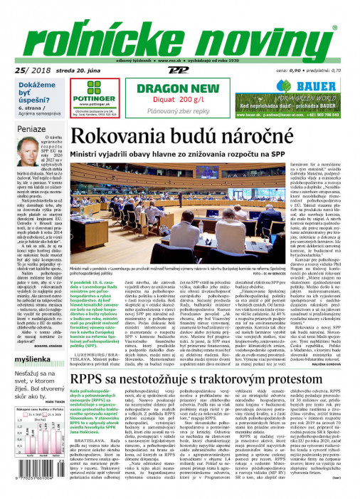 Obálka titulu Rolnické noviny - vydanie č. 25/2018