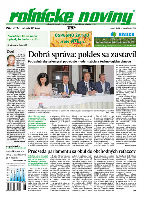 Obálka titulu Rolnické noviny - vydanie č. 26/2018