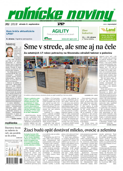 Obálka titulu Rolnické noviny - vydanie č. 36/2018