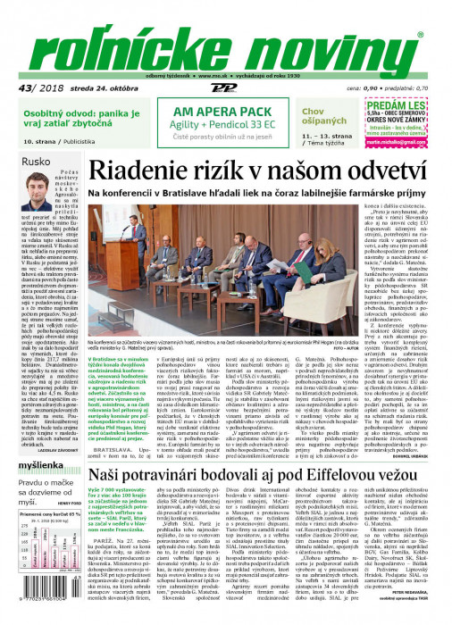 Obálka titulu Rolnické noviny - vydanie č. 43/2018