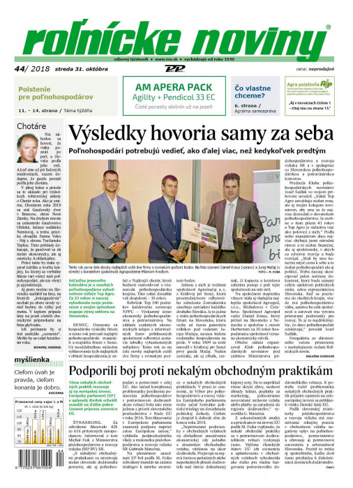 Obálka titulu Rolnické noviny - vydanie č. 44/2018