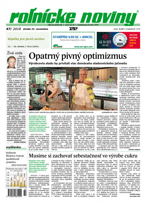 Obálka titulu Rolnické noviny - vydanie č. 47/2018