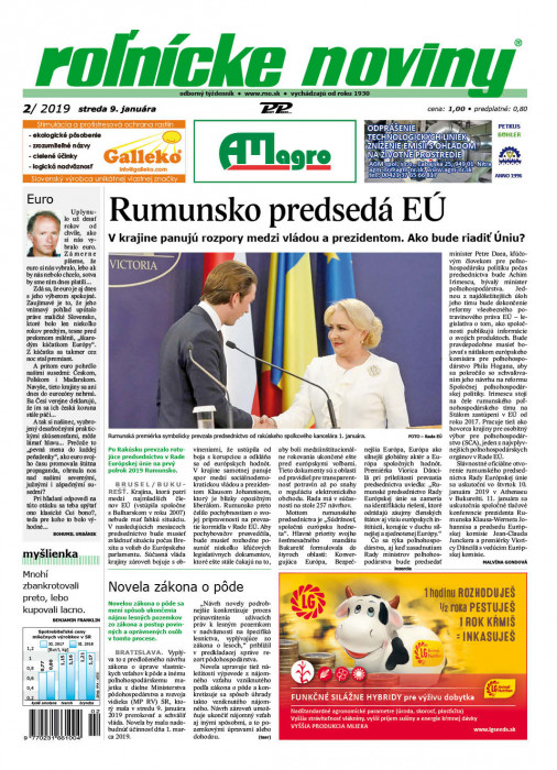 Obálka titulu Rolnické noviny - vydanie č. 2/2019