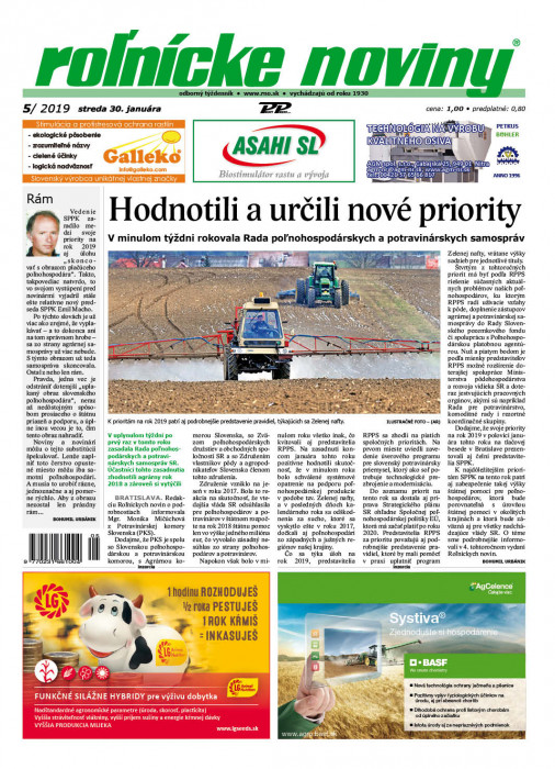 Obálka titulu Rolnické noviny - vydanie č. 5/2019