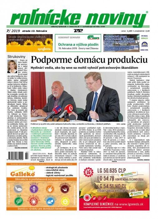Obálka titulu Rolnické noviny - vydanie č. 7/2019