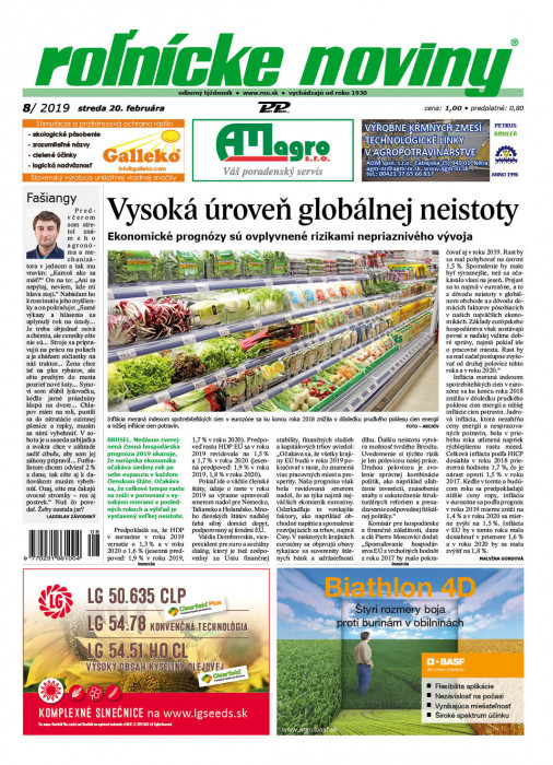 Obálka titulu Rolnické noviny - vydanie č. 8/2019