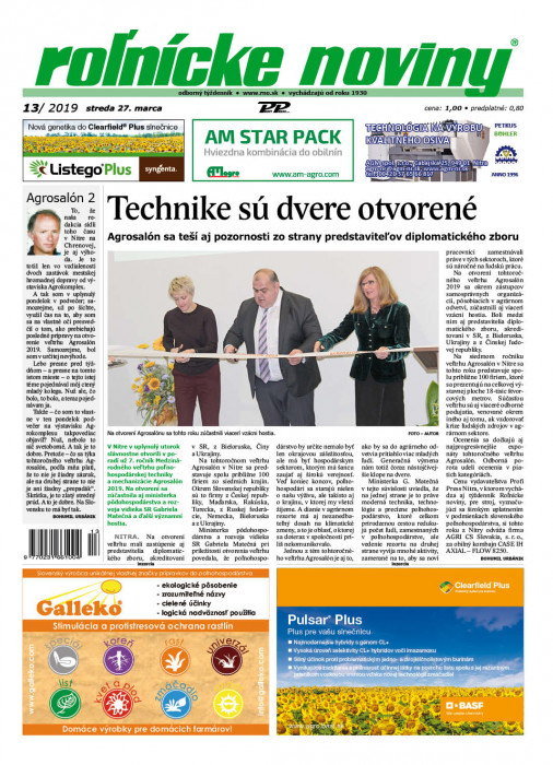 Obálka titulu Rolnické noviny - vydanie č. 13/2019