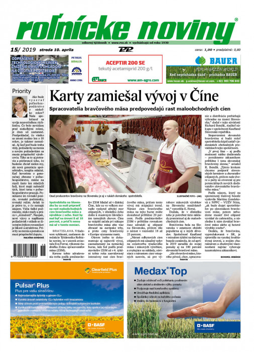 Obálka titulu Rolnické noviny - vydanie č. 15/2019