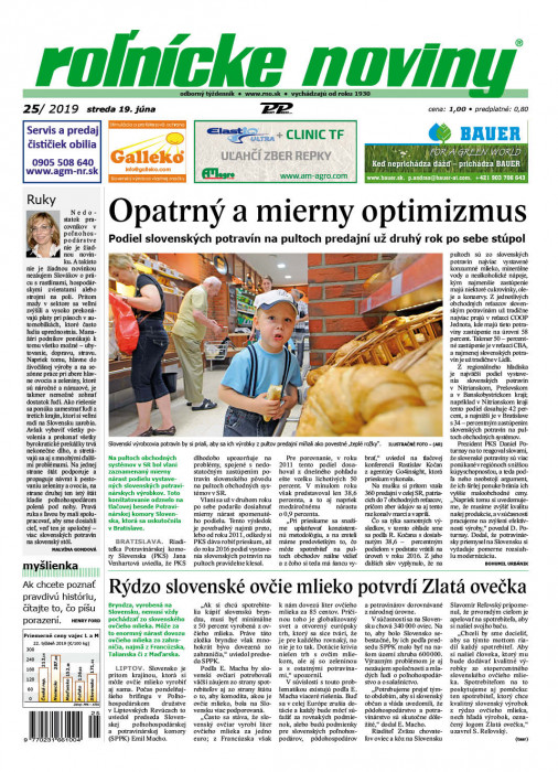 Obálka titulu Rolnické noviny - vydanie č. 25/2019