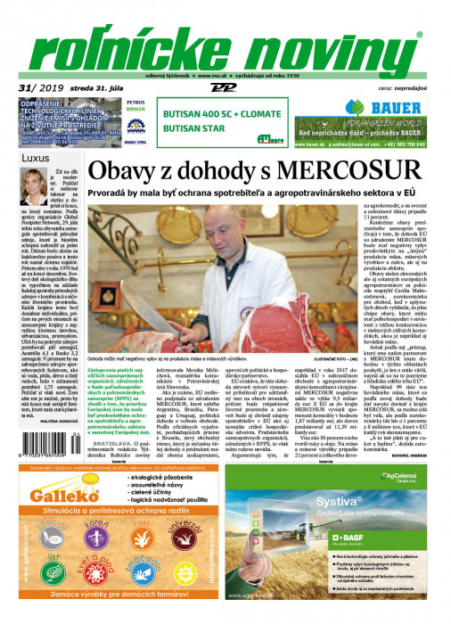 Obálka titulu Rolnické noviny - vydanie č. 31/2019