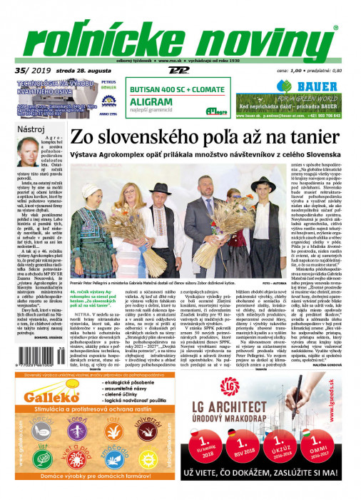 Obálka titulu Rolnické noviny - vydanie č. 35/2019