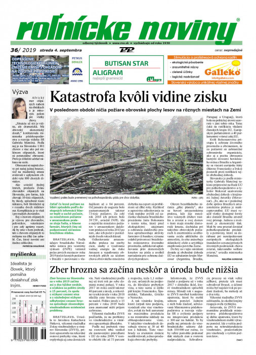 Obálka titulu Rolnické noviny - vydanie č. 36/2019