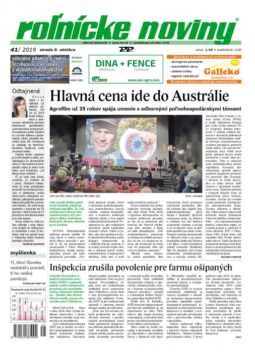 Obálka titulu Rolnické noviny - vydanie č. 41/2019