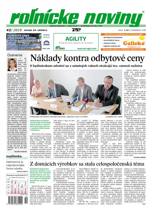 Obálka titulu Rolnické noviny - vydanie č. 42/2019