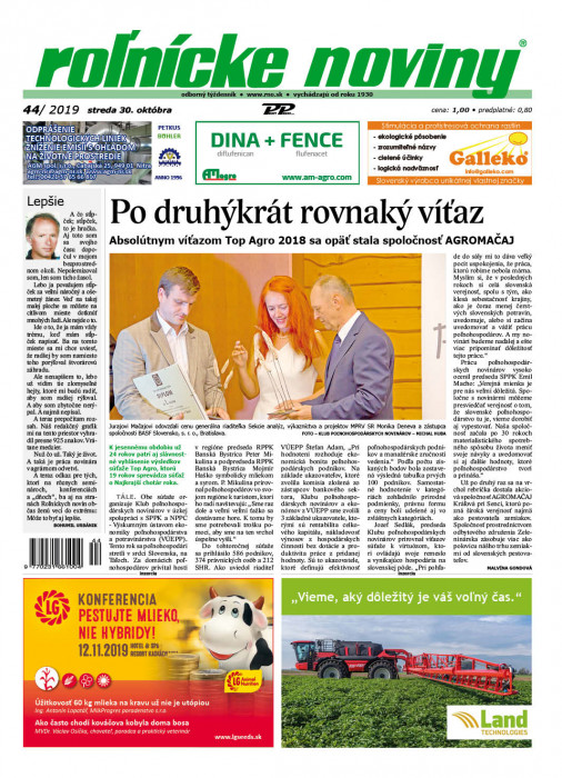 Obálka titulu Rolnické noviny - vydanie č. 44/2019