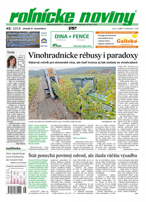 Obálka titulu Rolnické noviny - vydanie č. 45/2019