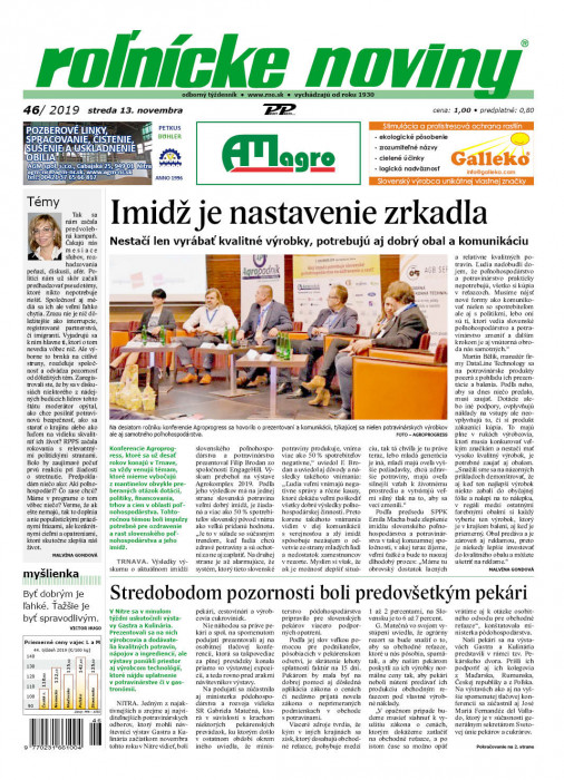 Obálka titulu Rolnické noviny - vydanie č. 46/2019
