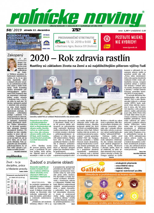 Obálka titulu Rolnické noviny - vydanie č. 50/2019