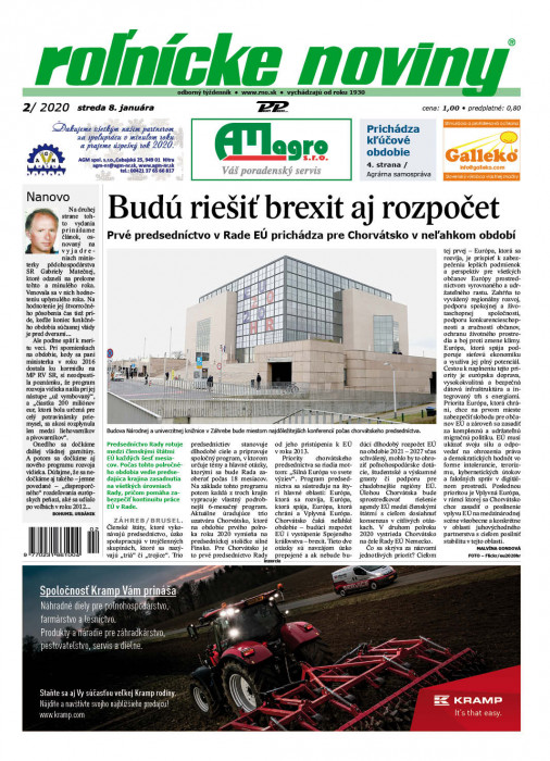 Obálka titulu Rolnické noviny - vydanie č. 2/2020