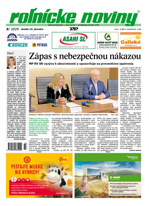 Obálka titulu Rolnické noviny - vydanie č. 3/2020