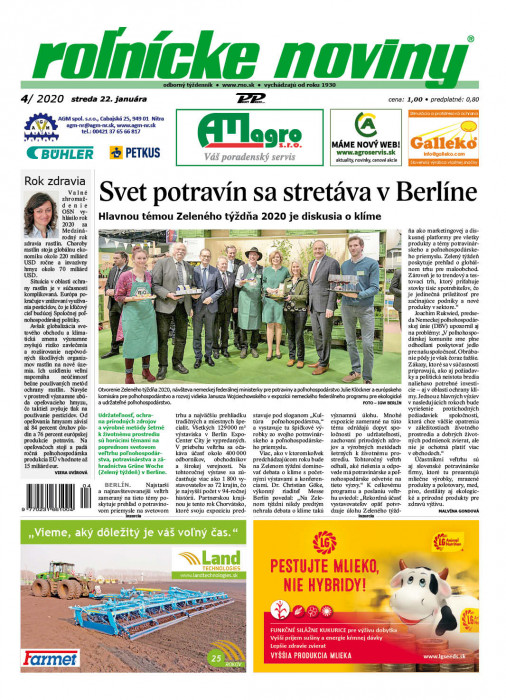Obálka titulu Rolnické noviny - vydanie č. 4/2020
