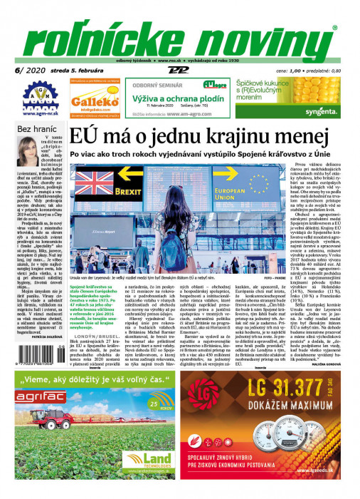 Obálka titulu Rolnické noviny - vydanie č. 6/2020