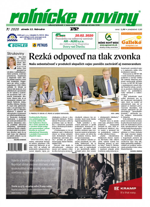 Obálka titulu Rolnické noviny - vydanie č. 7/2020