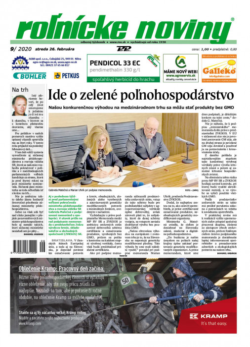 Obálka titulu Rolnické noviny - vydanie č. 9/2020