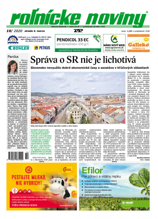 Obálka titulu Rolnické noviny - vydanie č. 10/2020