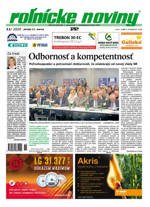 Obálka titulu Rolnické noviny - vydanie č. 11/2020