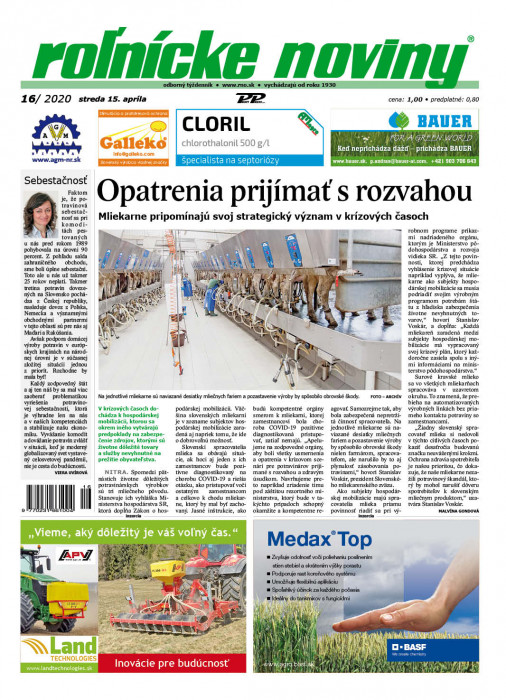 Obálka titulu Rolnické noviny - vydanie č. 16/2020
