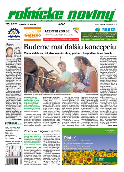 Obálka titulu Rolnické noviny - vydanie č. 17/2020