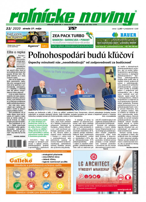 Obálka titulu Rolnické noviny - vydanie č. 22/2020