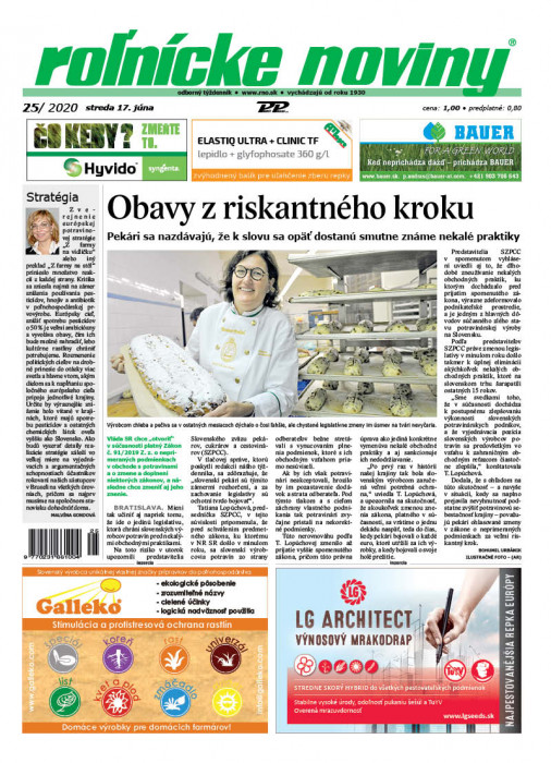 Obálka titulu Rolnické noviny - vydanie č. 25/2020