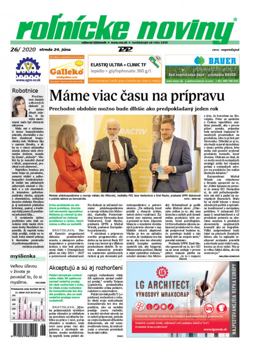 Obálka titulu Rolnické noviny - vydanie č. 26/2020