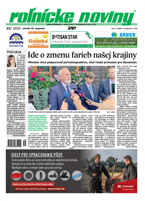 Obálka titulu Rolnické noviny - vydanie č. 35/2020