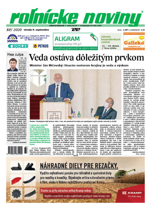 Obálka titulu Rolnické noviny - vydanie č. 37/2020