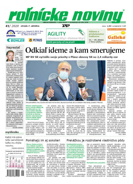 Obálka titulu Rolnické noviny - vydanie č. 41/2020