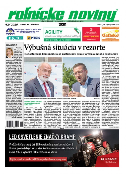 Obálka titulu Rolnické noviny - vydanie č. 42/2020