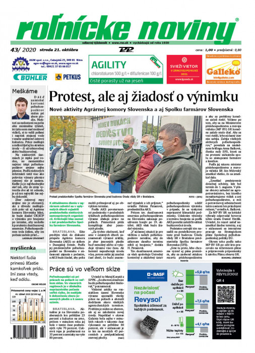 Obálka titulu Rolnické noviny - vydanie č. 43/2020