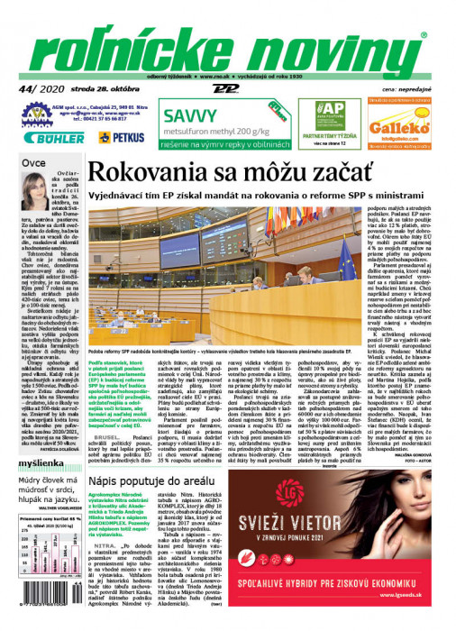 Obálka titulu Rolnické noviny - vydanie č. 44/2020
