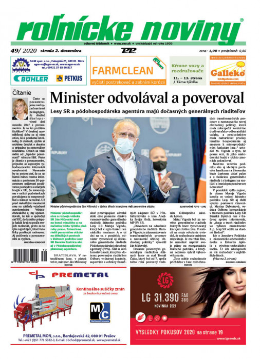 Obálka titulu Rolnické noviny - vydanie č. 49/2020