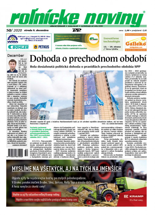 Obálka titulu Rolnické noviny - vydanie č. 50/2020