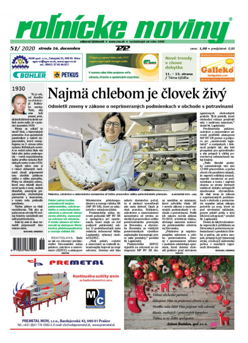 Obálka titulu Rolnické noviny - vydanie č. 51/2020