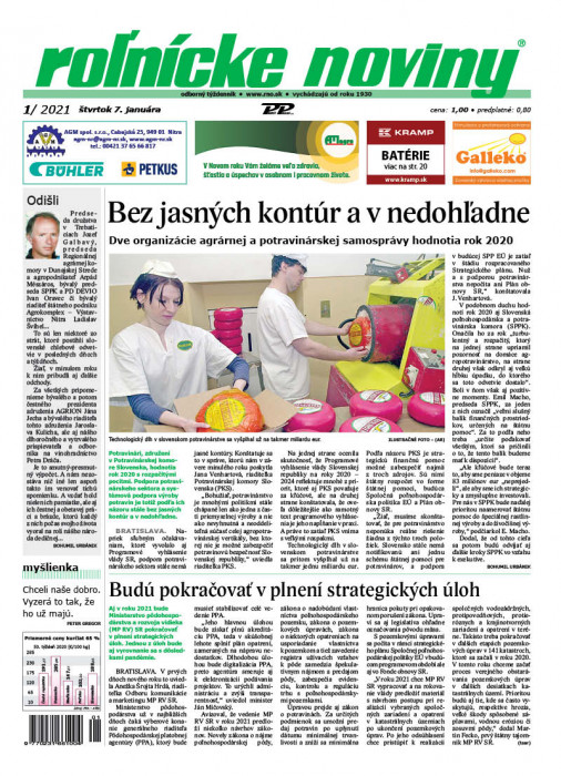 Obálka titulu Rolnické noviny - vydanie č. 1/2021