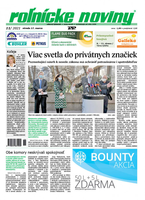 Obálka titulu Rolnické noviny - vydanie č. 11/2021