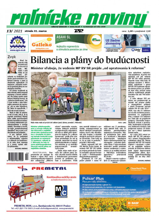 Obálka titulu Rolnické noviny - vydanie č. 13/2021