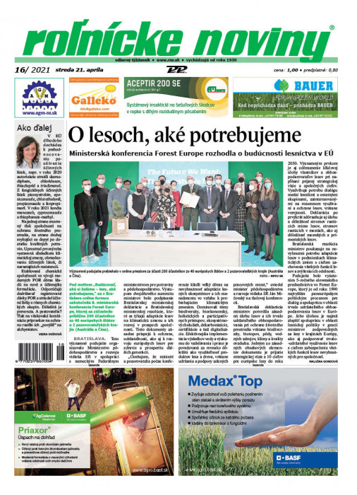 Obálka titulu Rolnické noviny - vydanie č. 16/2021